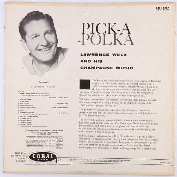 Lawrence Welk & His Champagne Music Pick-A-Polka 1956 Mono LP Record CRL 57067 - Picture 2 of 16